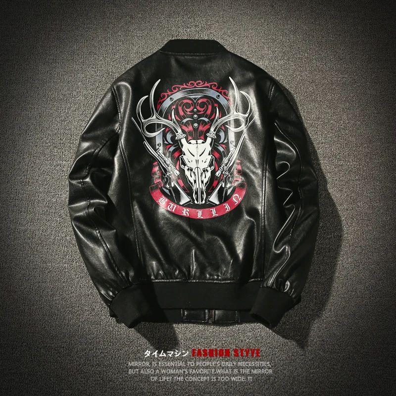 YuWaiJiaRen, панк дизайн, Мужская Автомобильная кожаная куртка, с принтом, Байкерская, искусственная кожа, пальто в стиле хип-хоп, Chaqueta Hombre