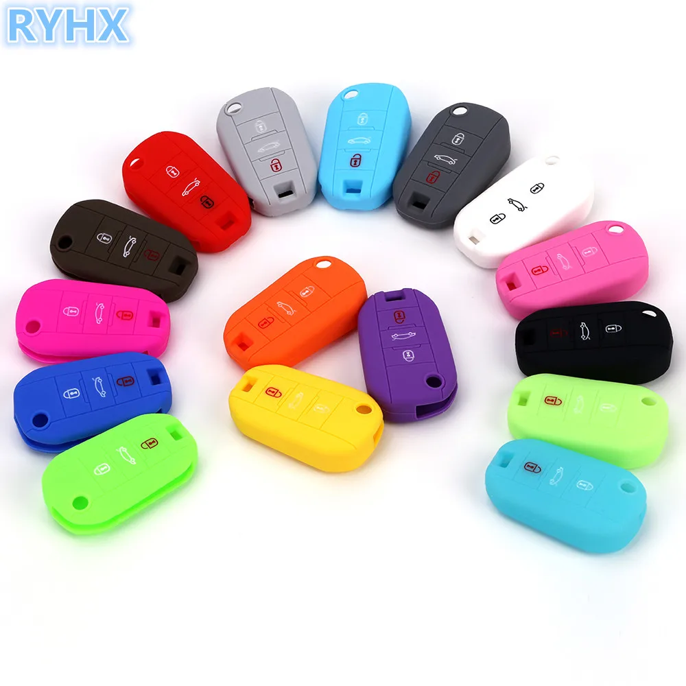 

Buy 2pcs More Discount 3 Buttons Silicone Rubber Car key Cover for Peugeot 3008 208 308 508 2008 Auto Key Case Holder Skin