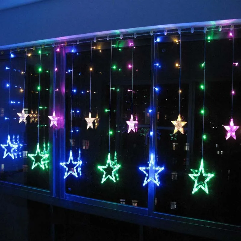 

2x1m RGB LED String CHRISTMAS Wedding Fairy Curtain LIGHTS Background Decoration 168 Lamps 12 Stars 110V/220V EU/US/UK/AU