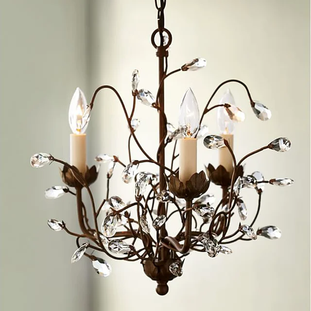 European Vintage Iron Flower Chandelier Lamp Home Deco Living Room European Vintage Iron Flower Chandelier Lamp Home Deco Living Room Retro Crystal Tree E14 Led Bulb