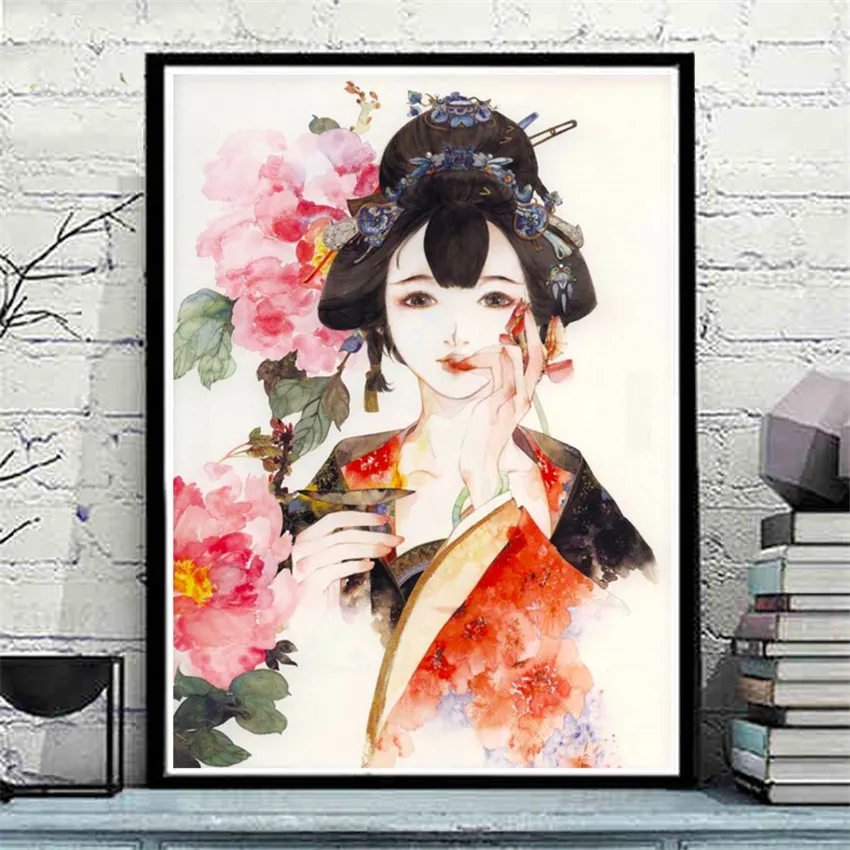 cheap DIY Digital Painting By Numbers Package Japanese girl oil painting mural Kits Coloring Wall Art Picture Gift frameless