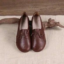 2018 new Mori cowhide shallow mouth set foot casual comfortable flat bottom women's shoes leather padded lace single shoes women s pointed shallow mouth set foot flow threo bow tie knot casual single layer shoes