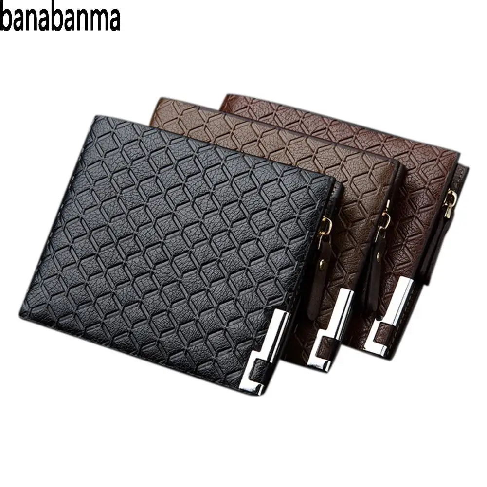 

Banabanma Men Wallet Embossing Soft PU Leather Crosswise Short Wallet Business Fashion Purse Pockets with Side Zipper Purse ZK15