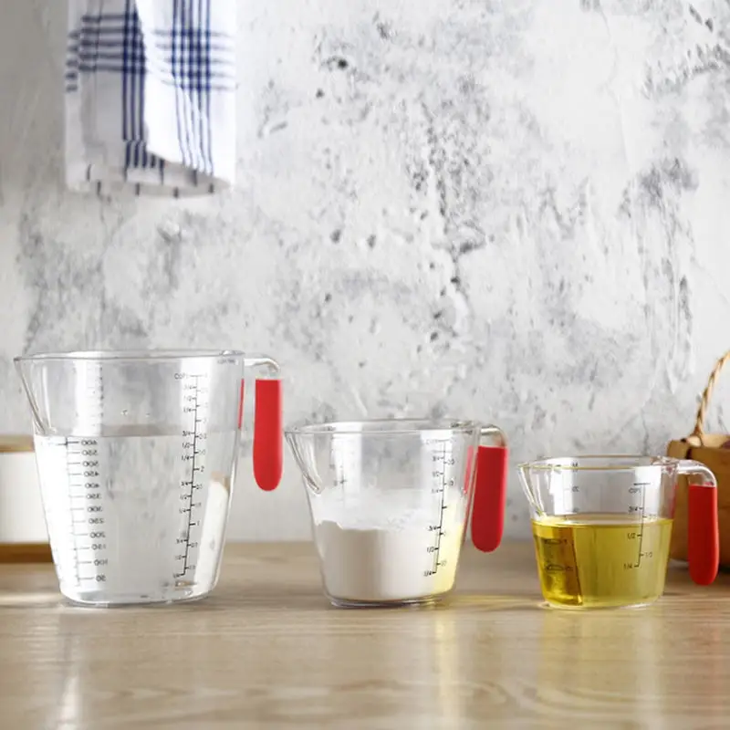 250 мл/500 мл/1000 мл Прозрачный мерный стакан пластиковый мерный стакан измерительные инструменты для кухонные инструменты для выпечки пищевой - Цвет: red handle a set