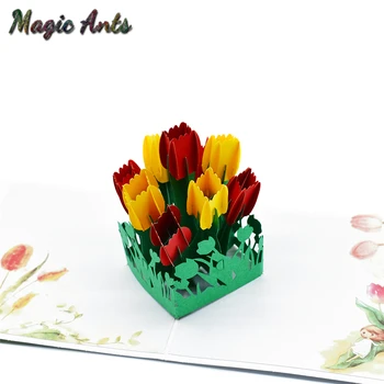 

Tulip 3D Pop-Up Card Flower Gift with envelope stickers Bridal shower laser cut invitation wedding Greeting Card Valentines Day