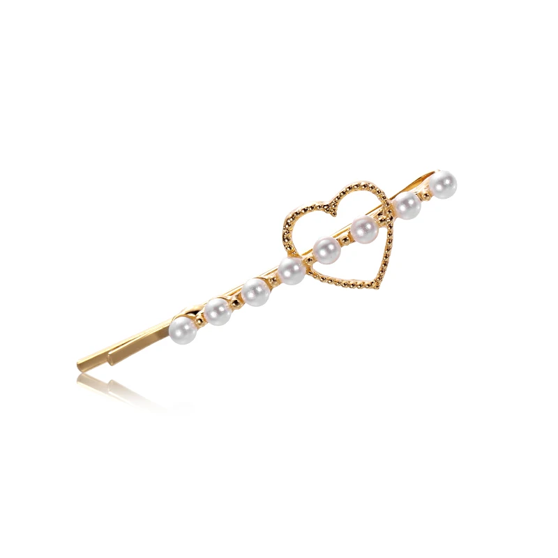 

baiduqiandu Brand Heart Shape Gold Color Plated Simulated Pearl and Metal Frog Clip Hairpins for Women or Girls
