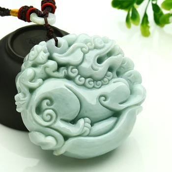 

50*50*14mm Natural jadeite jade Ice nuo zhong Double sided PIXIU pendant Yu pei jade pendant necklace Sweater chain