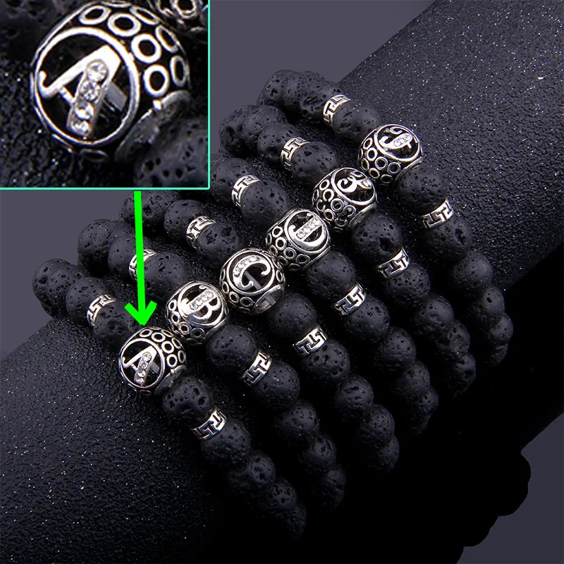 

Natural lava stone 26 Letters id Bracelet for Women Men couple Jewelry Name Friendship Lucky id Bead Bracelet Kids Family DIY