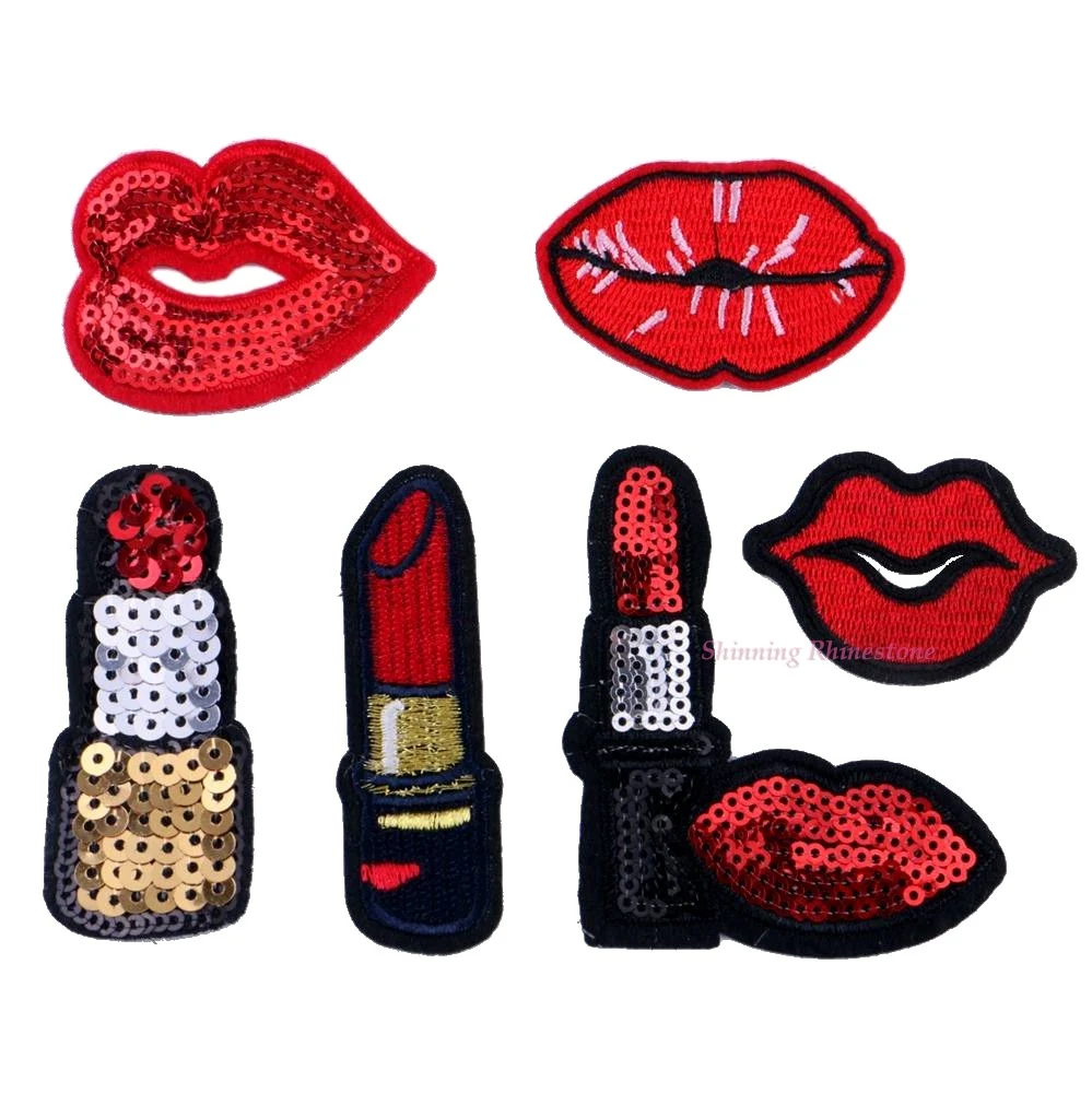 

Lip / Lipstick Embroidered Sequins Iron On Patch Cloth Patches Woman Girl Sexy Charm Clothing Appliques Brand Patches