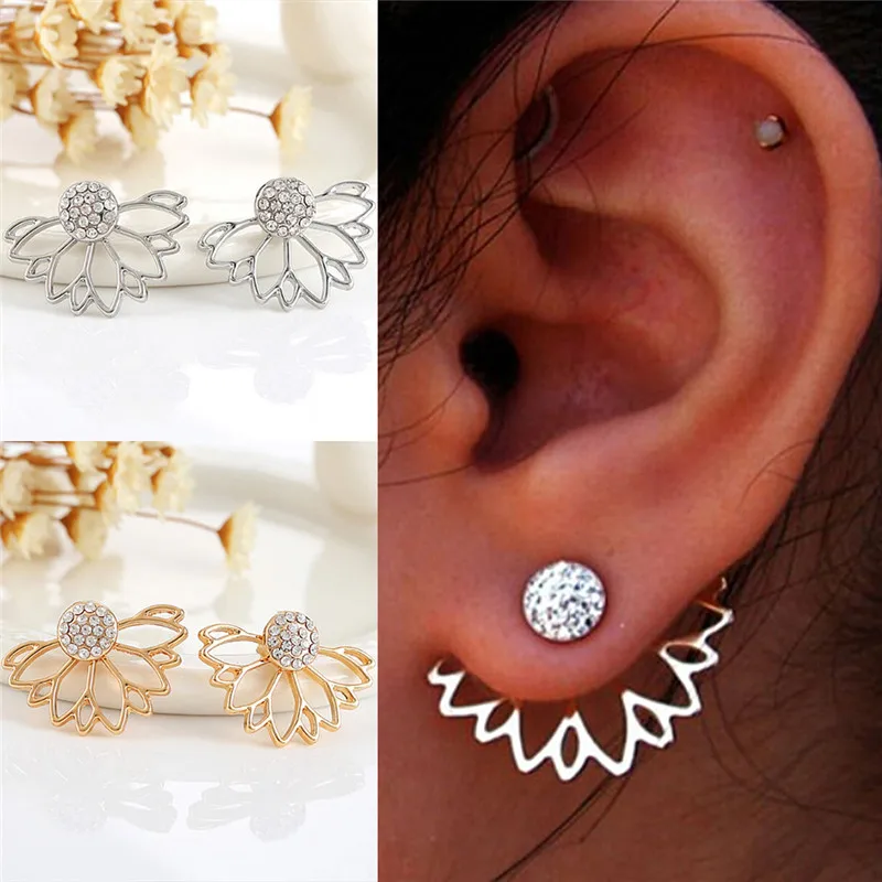 Trendy Hollow Out Leaf Stud Earrings Ear Cuff Clip For Women Ear