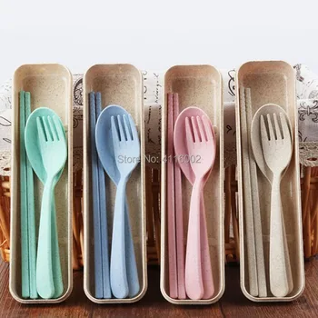 

100set Portable Eco-Friendly Wheat Straw Cutlery Travel Kids Adult Cutlery Dinnerware Camping Picnic Set Kitchen Gift