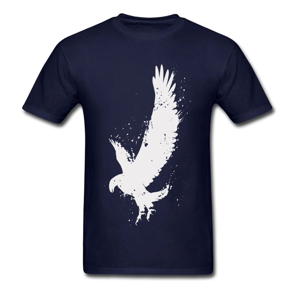 Print Normal Summer/Fall Cotton Fabric O-Neck Men Tees Birthday Tee-Shirt Classic Short Sleeve Tshirts Top Quality Eagle Brush Strokes Splatters On Dark navy