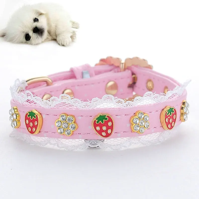 Горячая Распродажа ошейники для собак милые цветы розовая клубника ошейник для собак стиль принцессы ошейник для домашних животных s m l