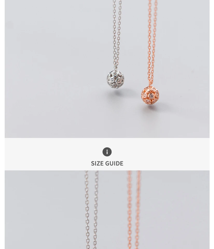 925 Sterling Silver Simple Round Ball Zircon Pendant Necklaces for Women Girls Fashion Choker Necklace collar de plata esterlina (3)