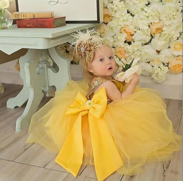 Floor length yellow tulle flower girl dress golden sequin top ball gown tutu open back baby toddler pageant birthday party dress Floor length yellow tulle flower girl dress golden sequin top ball gown tutu open back baby toddler pageant birthday party dress