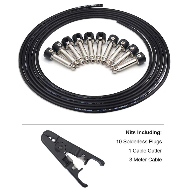 10 Solderless Connections Design Guitar Cable DIY Guitar Pedal Patch Cable kit Black Cap Plug 3M Cable 10 Solderless Connections Design Guitar Cable DIY Guitar Pedal Patch Cable kit Black Cap Plug 3M Cable
