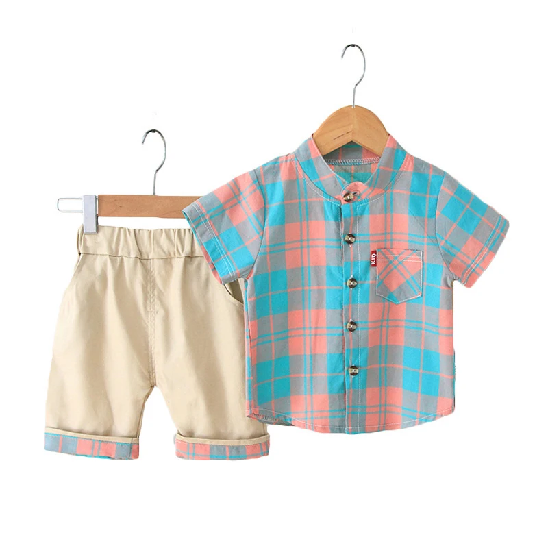 

ActhInK New Baby Boys Summer Suit Baby Cotton Plaid Clothing Set Kindergarten Boys Summer Suit Baby Boys Fashion Clothes