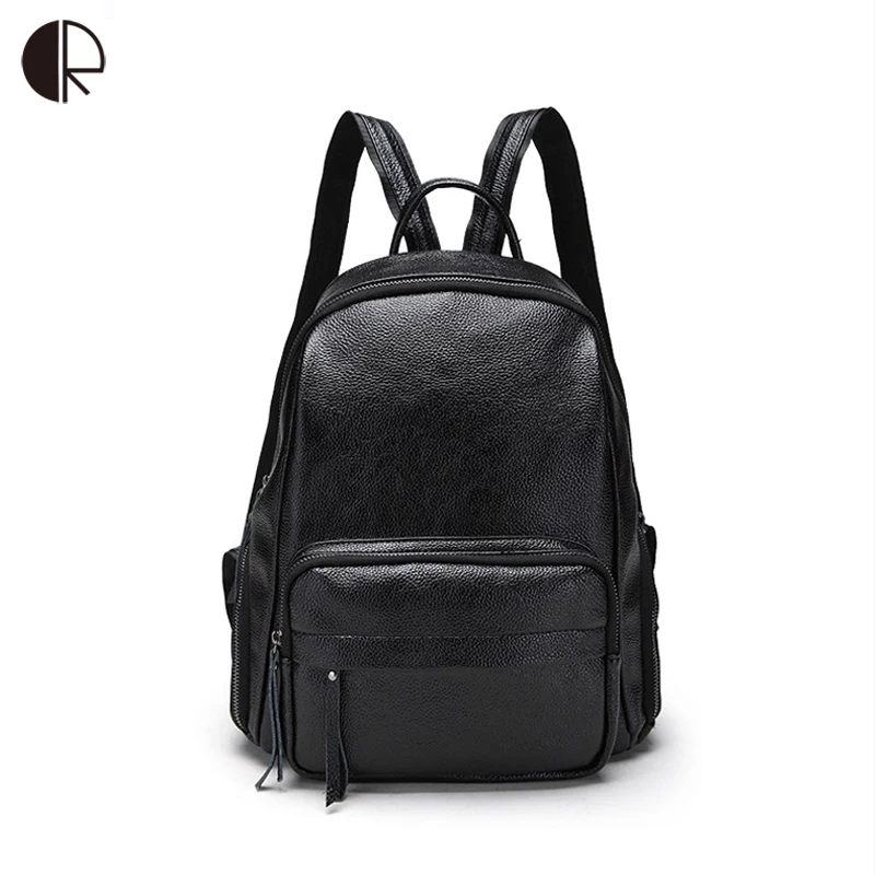 

2019 New Arrival Black Cow Leather Backpack Women/Female Zipper Backpacks Students School Bag Travel Bags