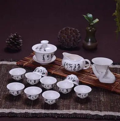 14 шт. чайный набор для путешествия, китайский портативный керамический чайный сервиз из костяного фарфора, чайная чашка из фарфора, чайный сервиз Кунг-фу - Цвет: Черный