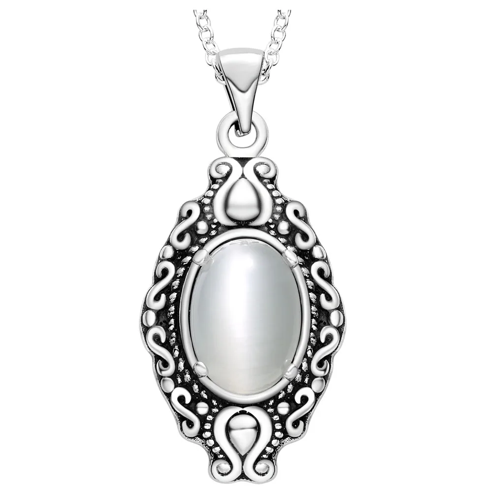 

2016 New Fashion Jewelry Vintage Silver Plated Necklace Natural Gamstone Pendant Necklace Women lover Valentine's Day gifts