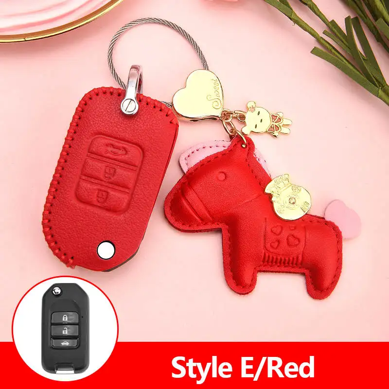 Брелок автомобиль ключница coverLeather крышка узор кожевенное для Honda десять поколений Civic, Accord, сrv XRV посылка - Название цвета: style E red