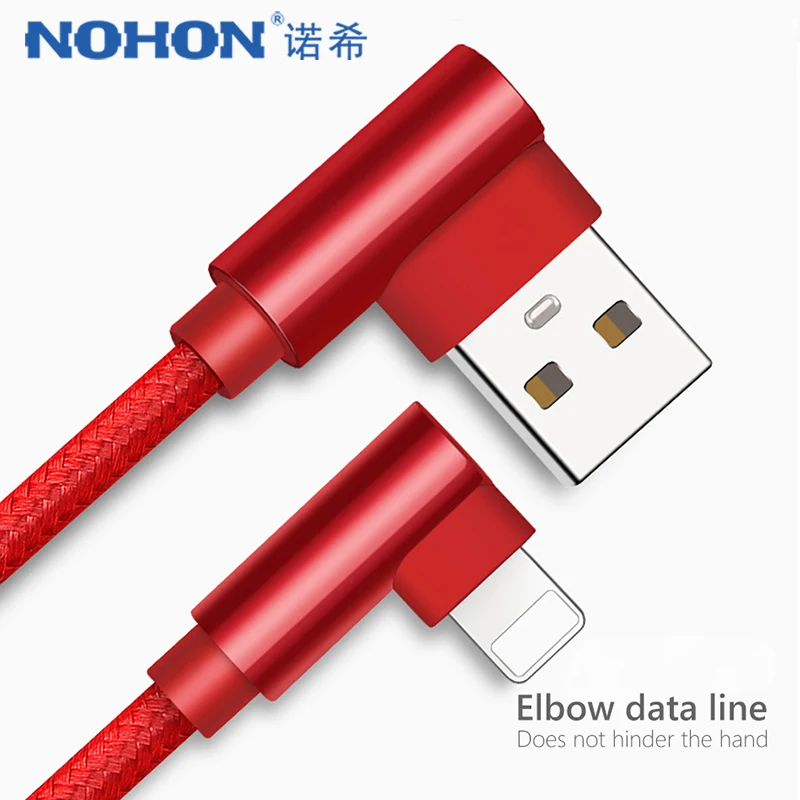 NOHON 90 градусов USB кабель для синхронизации данных Зарядка освещение iphone X 8 7 6 6S 5S Plus
