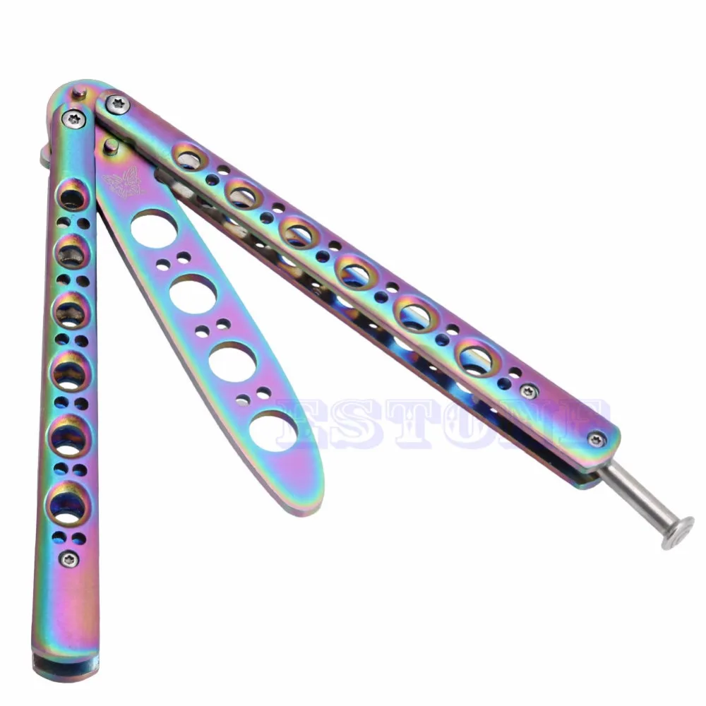 

New Practice Rainbow Titanium Steel Balisong Metal Training Tool With Sheath High Quality #11