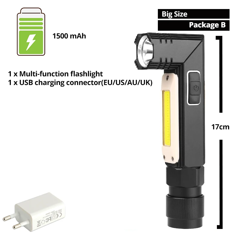 Многофункциональный светодиодный светильник-вспышка вращающийся COB рабочий светильник USB Перезаряжаемый светодиодный фонарь с сильным магнитом подходит для нескольких сцен - Испускаемый цвет: Package B-Big size