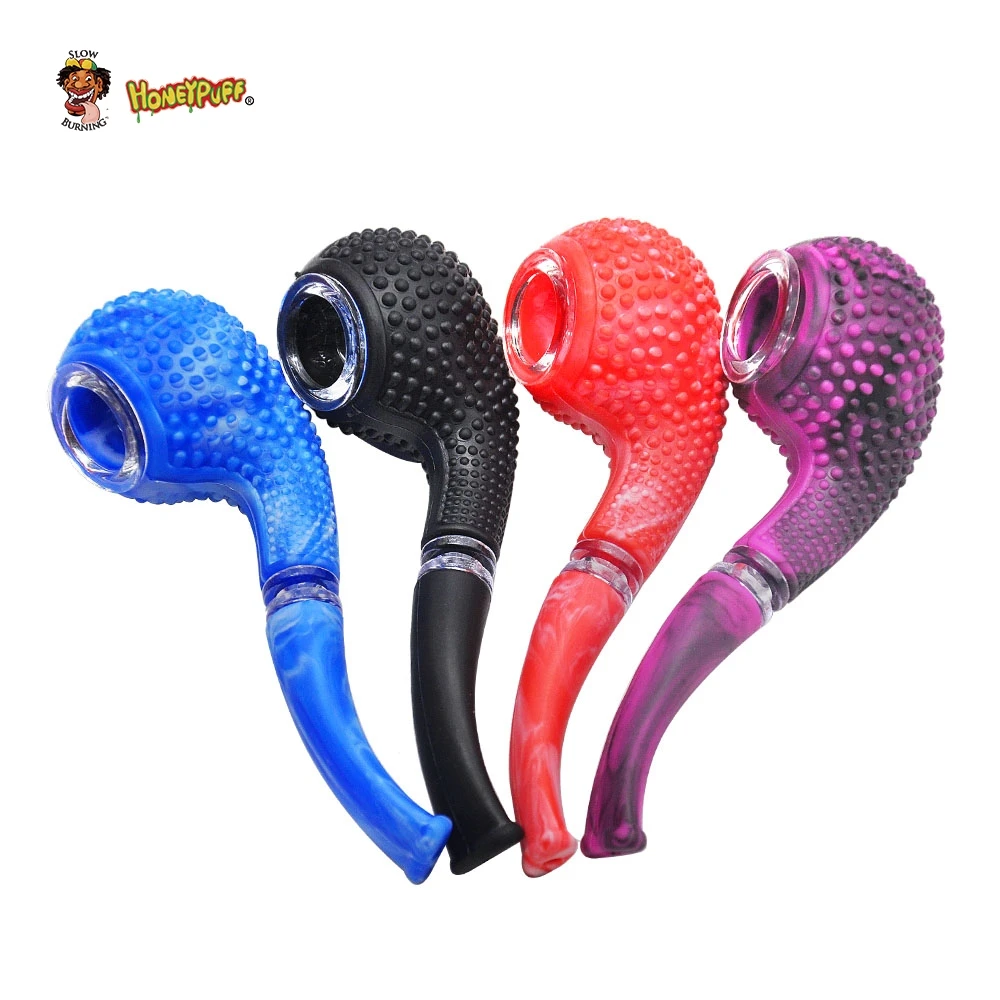 

HONEYPUFF FDA Silicone Smoking Pipe 130MM With Glass Bowl Silicone Tobacco Herb Pipe Smoke Hand Spoon Pipes Accessories