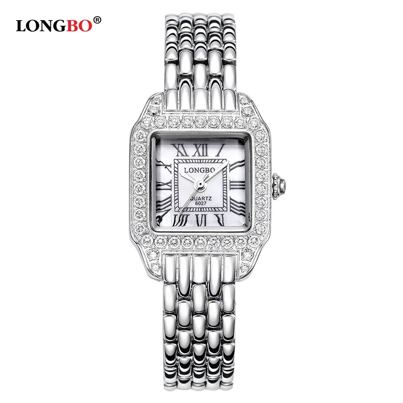 

FASHION Brand LongBo Woman Square Stainless Rhinestone exquisite Ladies Gift Luxury Watch Diamond waterproof Quartz Wristwatch