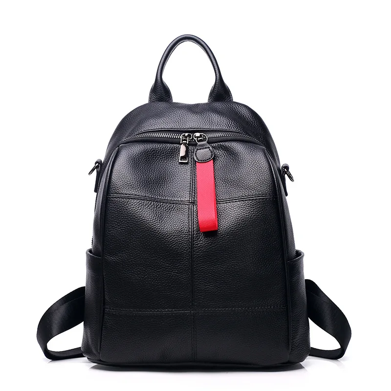 

2019 Black Grid Pattern Women's Backpack 100% Real Leather Daypack High Quality Cowhide Back Pack Patchwork Casual Bagpack