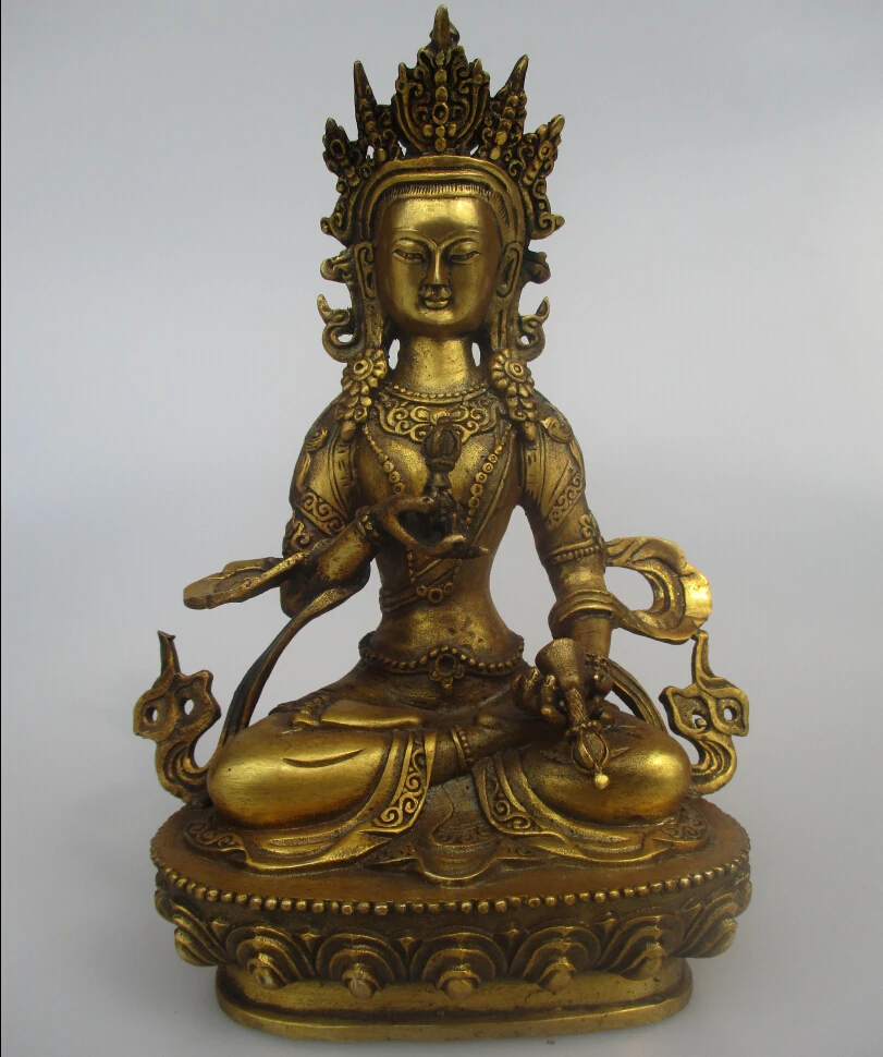 

High 8 inch Antique Buddha Sculpture ,Collectible Old Tibetan Brass Buddha Statue 0004
