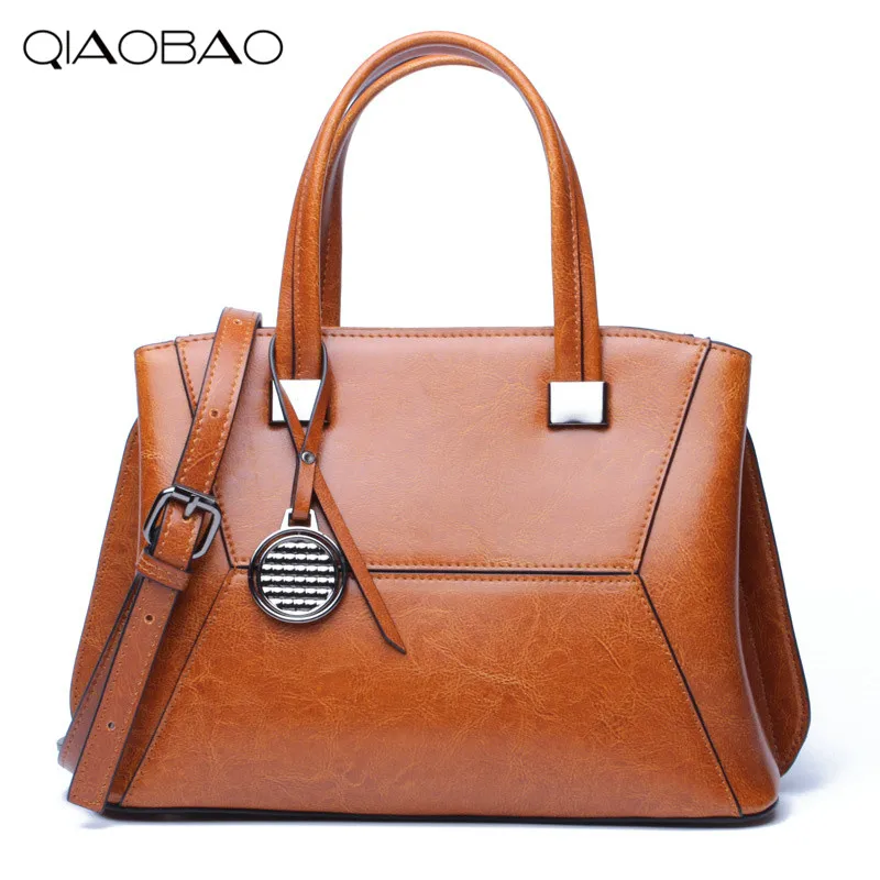 

QIAOBAO Vintage Women Bag Handbags Genuine Leather Tote Zipper Vintage Large Messenger Bags RetroFashion Patchwork Bag