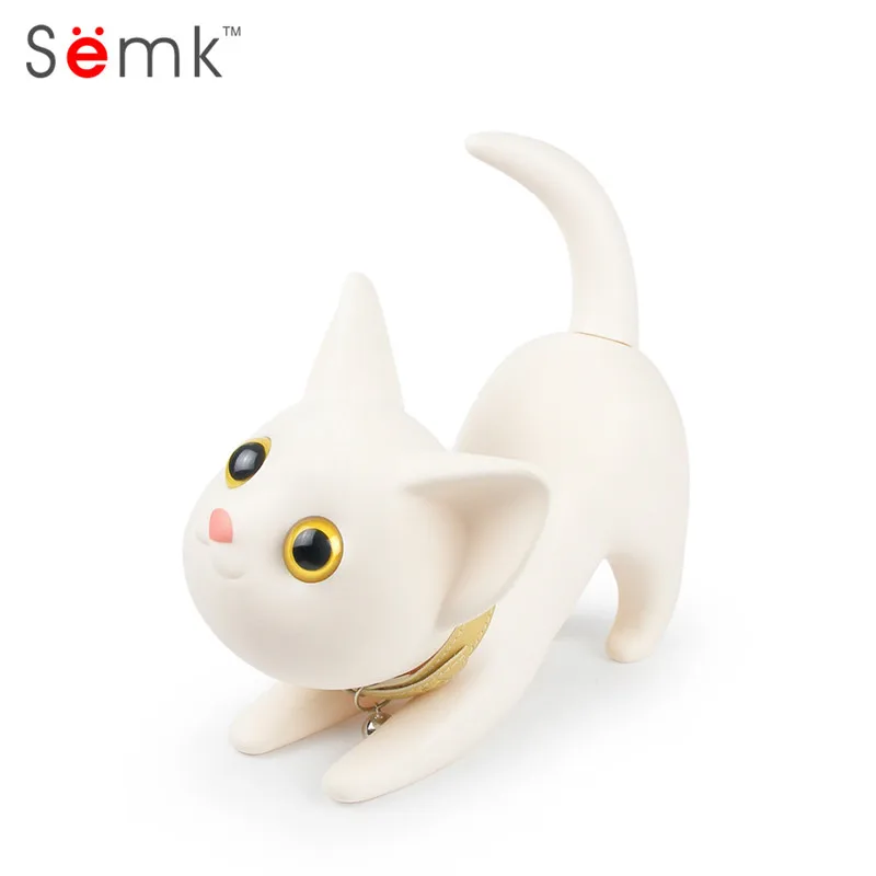 Semk Coin Box White Black Cat Anime Toys PVC Vinyl With Bells Collar For kid's Gift With Paper Gift Box Head Rotated 360 Degree