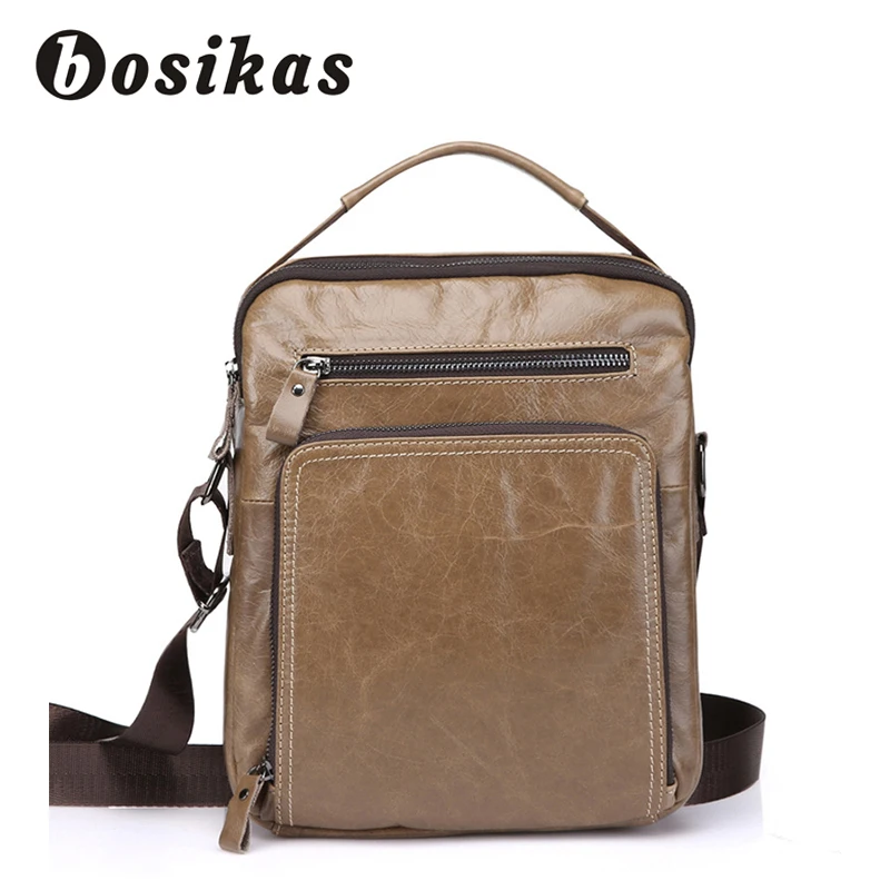 

BOSIKAS Men Bag Genuine Leather Crossbody Cow Leather Shoulder Bags Business Men's Messenger Bags Zipper Man Handbags New Totes