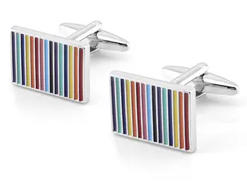 

10pairs/lot Rainbow Colorful Striped Rectangle Cufflinks Enamel Silver Cuff links Celebration Present Cuff Button Men's Jewelry