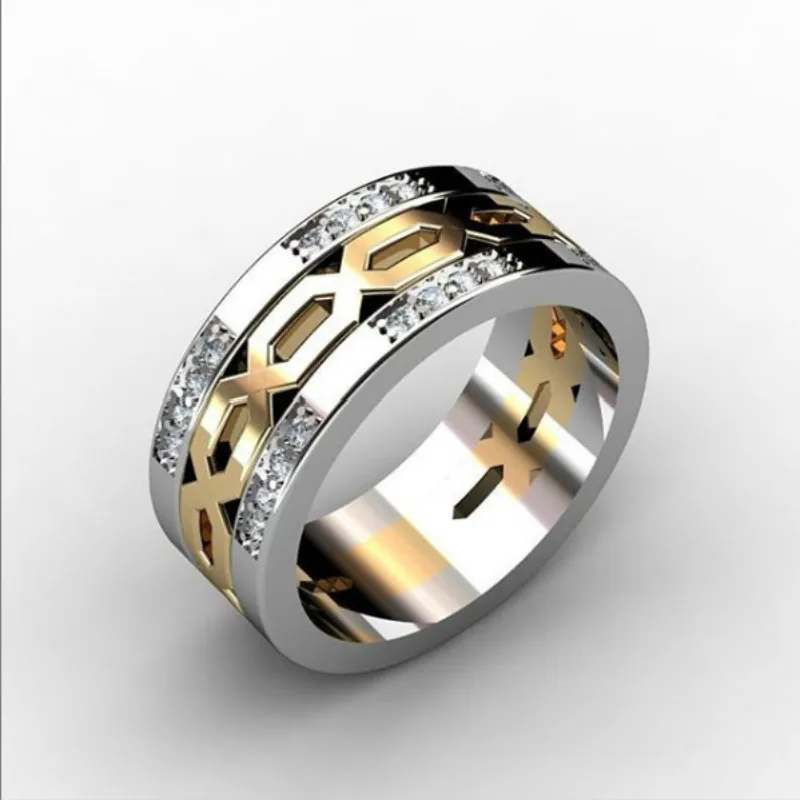

New rhinestone gold and silver engagement wedding ring European and American men's ring punk jewelry