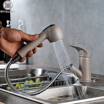 

Luxury Pull Out Kitchen Faucet Deck Mount Kitchen Water Taps with Hot and Cold Water Single Handle Crane Taps