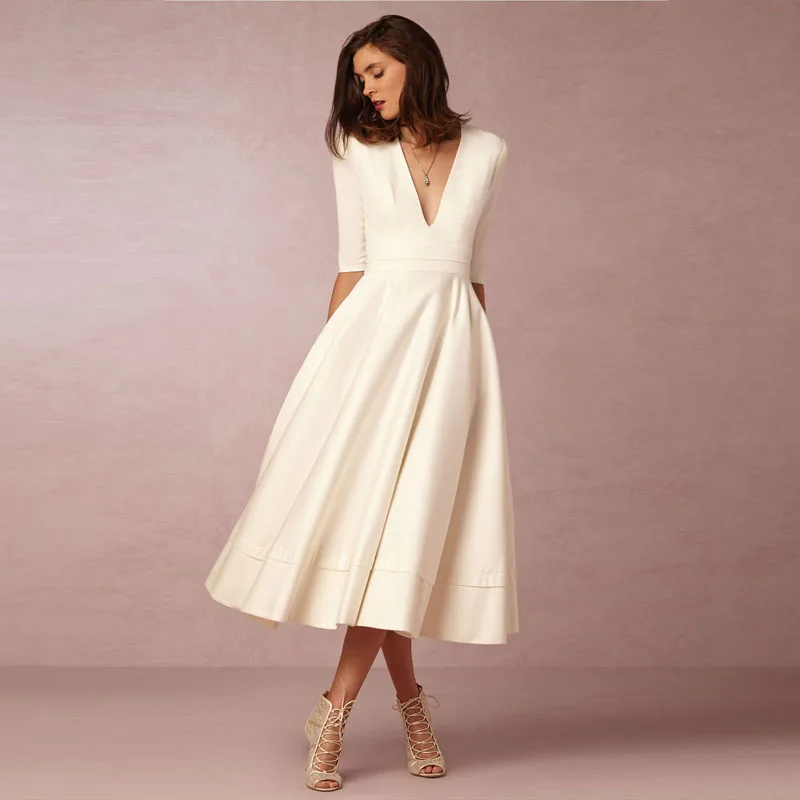 

PANJOINER 2018 Spring Autumn Female Women Long Dress Plus Size XXL Sexy V-Neck Half Sleeve Party Dress Female Vestidos GY446
