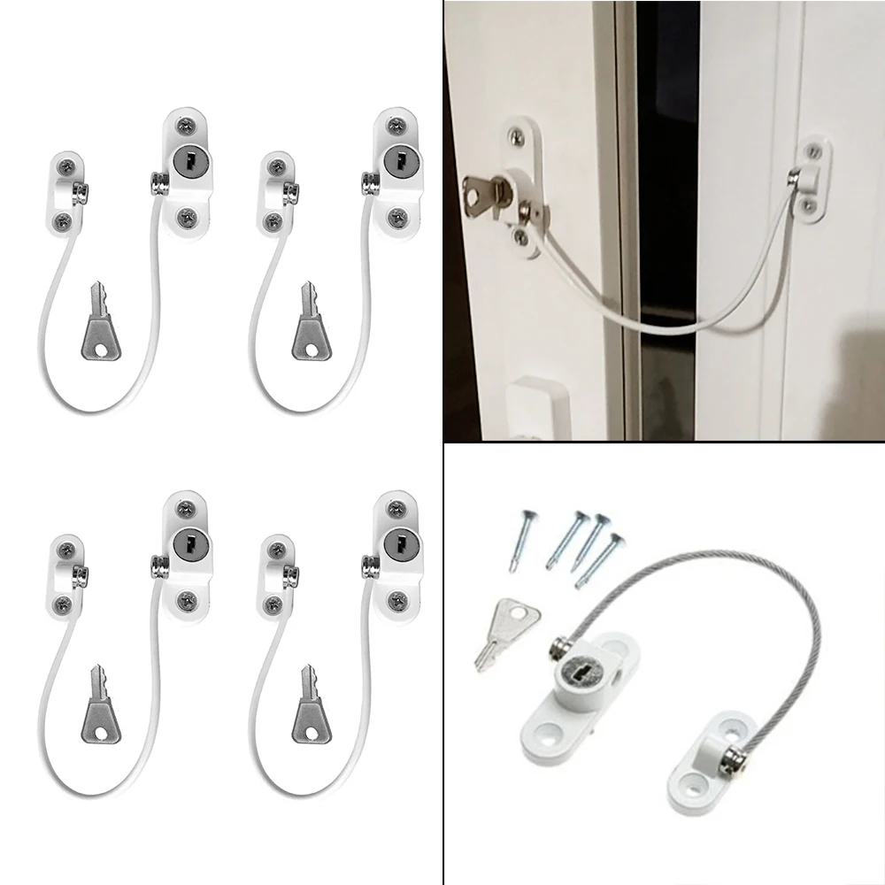 

4 Pcs Twisted-pair Door Window Lock Baby Safety Restrictor Stainless Steel Children Protection Window Stopper Cable Lock Limiter