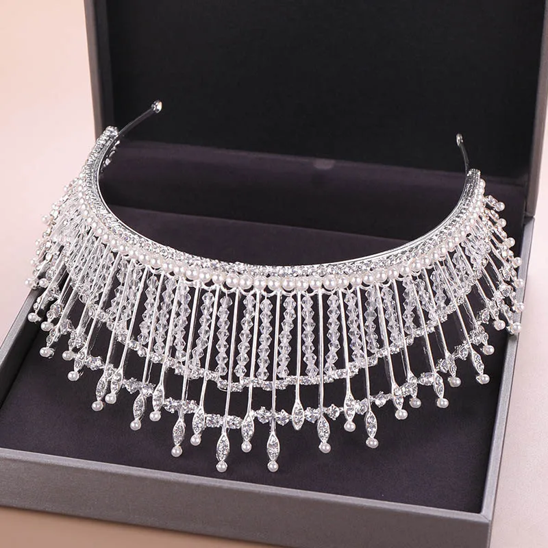 ACRDDK Серебряная корона из жемчуга и искусственных бриллиантов Tiaras de Noiva головной убор Пышные свадебные украшения для волос женские свадебные аксессуары для волос SL