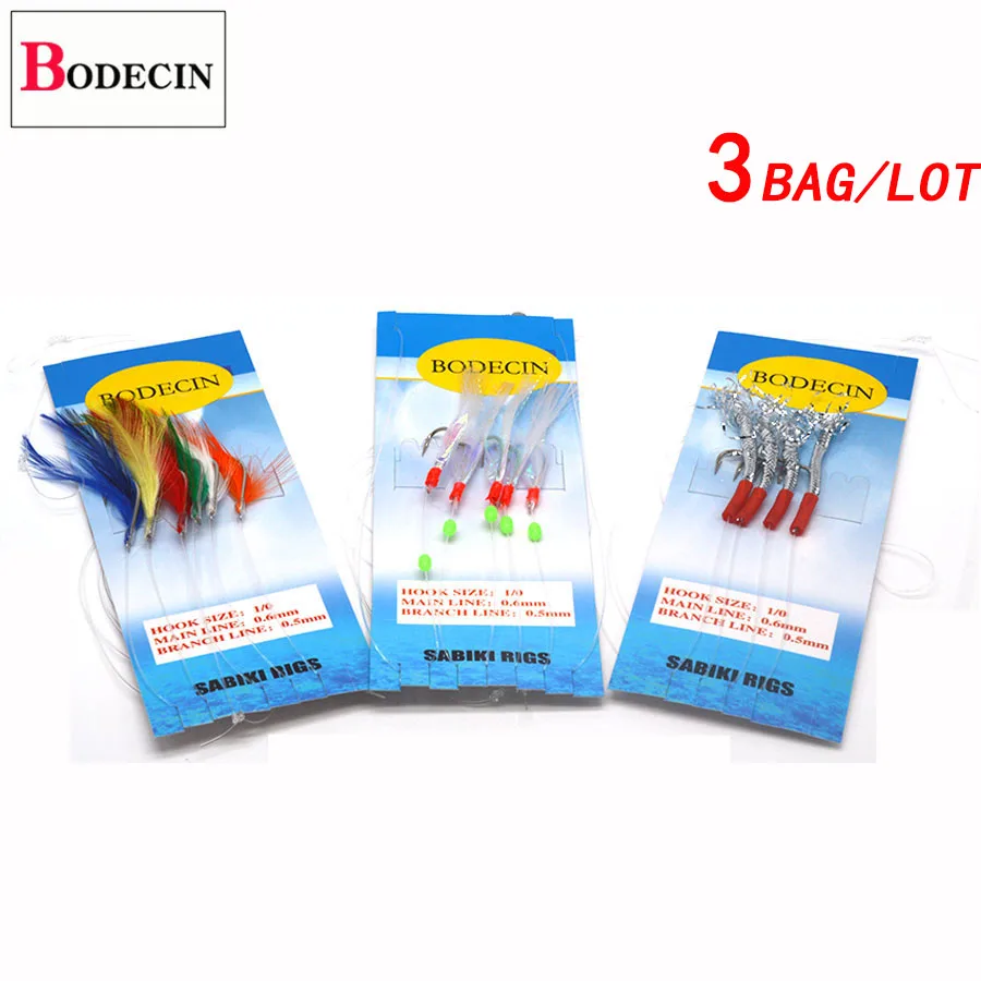 Sea Sabiki Rigs Jigging Fishing Hook Bait 3 Baglot Flash Rig Peche Sabiki Fish Skin Feather Head Tinsel Tube Lure For Herring (11)