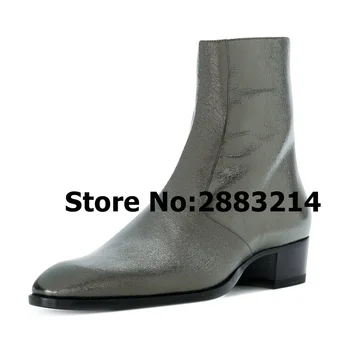 

2018 New Style Vintage Patent Leather Man Round Toe European Designed Ankle Boots Top Quality Handmade Men Casual Chelsea Boots