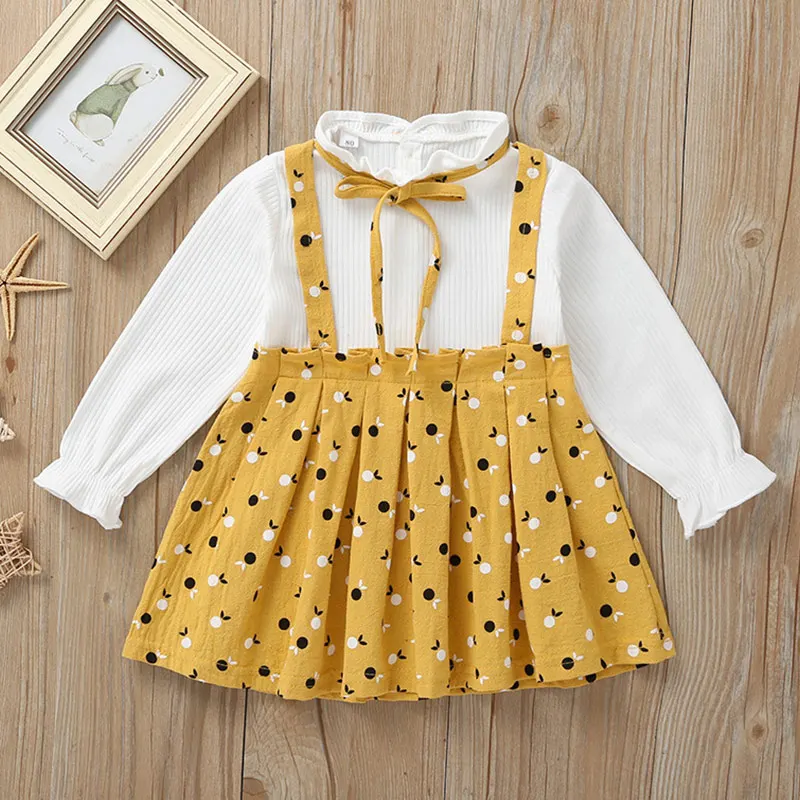 Bear Leader/комплект с платьем для маленьких девочек, футболка Топы, платье с рисунком жирафа одежда принцессы для маленьких девочек комплект из 2 предметов с длинными рукавами для девочек - Цвет: AY731-Yellow