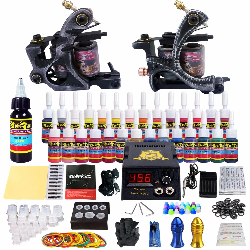 

Solong Complete Tattoo Kit 2Pro Machines Shader Liner Power Box Ink Needle TK224
