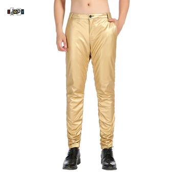 

Idopy Men`s Skinny Faux Leather Pants Gold Velvet Lined Elastic PU Soft Stage Performance Party Singer Leather Jeans For Men