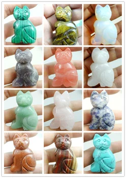 

Natural stone Quartz crystal Turquoises Chalcedony Cat pendant for diy jewelry Making necklace Accessories1Pcs