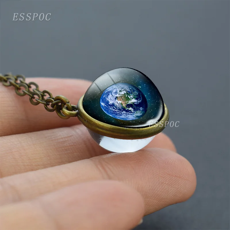 

Earth Photo Glass Ball Double Side Pendant Necklace Satellite Map Sphere Crystal Pendant Friendship Trendy Jewelry
