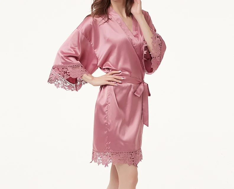 3 шт в партии на заказ кружевная атласная пижама-кимоно халаты Bacholerrete курица подарок на день рождения Свадебное предложение идеи подарок для невесты - Цвет: red gold