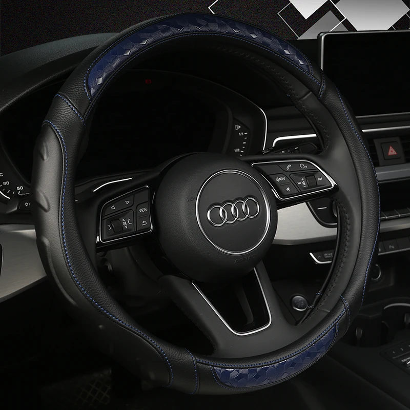 

KKYSYELVA Leather Car Steering Wheel Covers 38cm/15'' Universal Car Auto wheel covers Interior Accessories